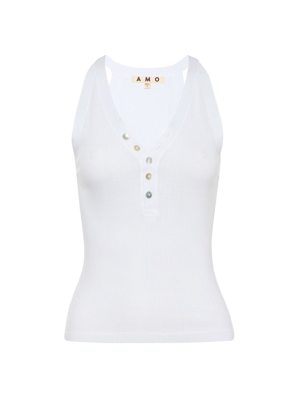 AMO White Ribbed V-Neck Henley Tank